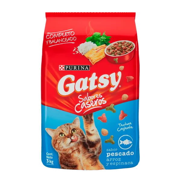 Comida para Gatos Gatsy Purina Sabor Pescado Arroz y Espinaca 3kg